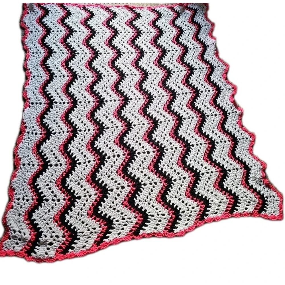 Handmade Crocheted Afghan Blanket Granny Blanket Hot Pink,Black Glitter, White